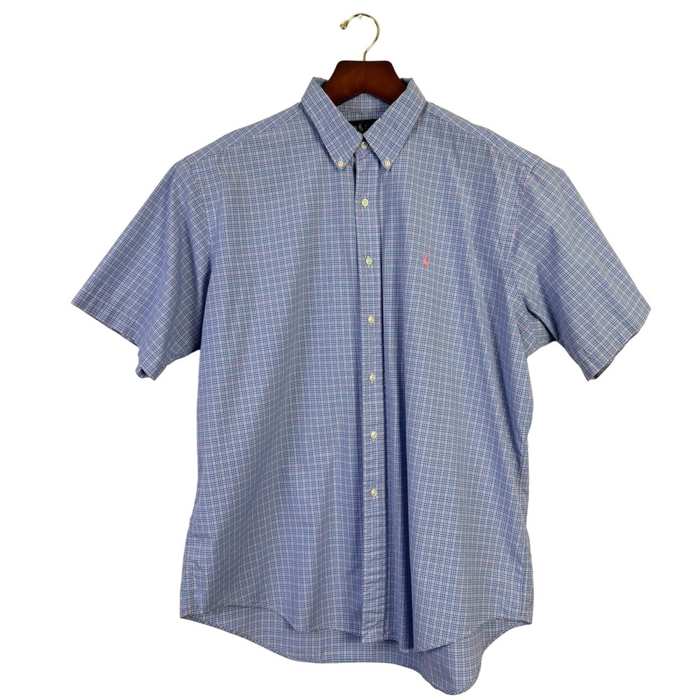 Ralph Lauren Preppy Pastel Plaid Button‎ Down Short Sleeve Shirt Classic Fit XL
